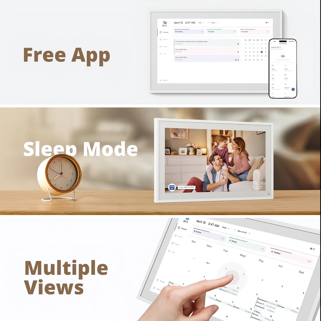 Promotional graphic for a free app with features like sleep mode and multiple views displayed on a screen.